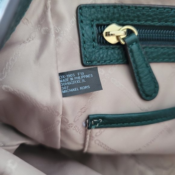 MICHAEL KORS Raven Green Emerald Gold Leather Large Shoulder Tote - Picture 13 of 14